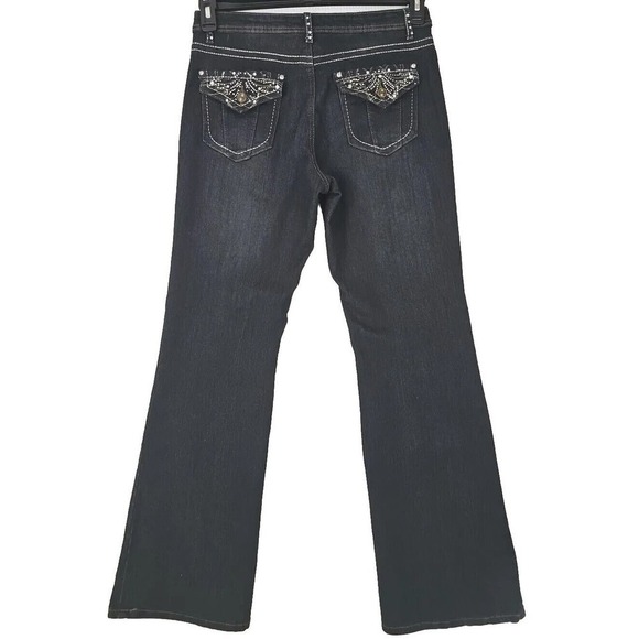 Gene Culture ~Woman Size 12~ Dark Wash Denim Mid Rise Boot Cut Jeans Black. - Picture 10 of 12